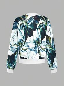 EMERY ROSE Women's Floral Print Zipper Front Casual Baseball Jacket For Holiday Fall Winter Cloth For Women - Multicolor - View 3