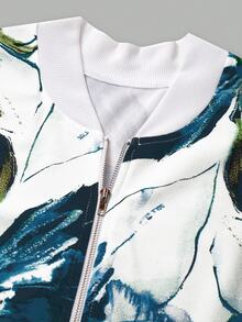 EMERY ROSE Women's Floral Print Zipper Front Casual Baseball Jacket For Holiday Fall Winter Cloth For Women - Multicolor - View 7