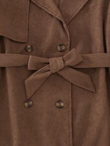 SHEIN Tween Girl Trench Coat, Vacation, Back To School School Career, Autumn, Coffee Brown - Coffee Brown - View 6