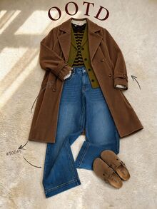 SHEIN Tween Girl Trench Coat, Vacation, Back To School School Career, Autumn, Coffee Brown - Coffee Brown - View 1