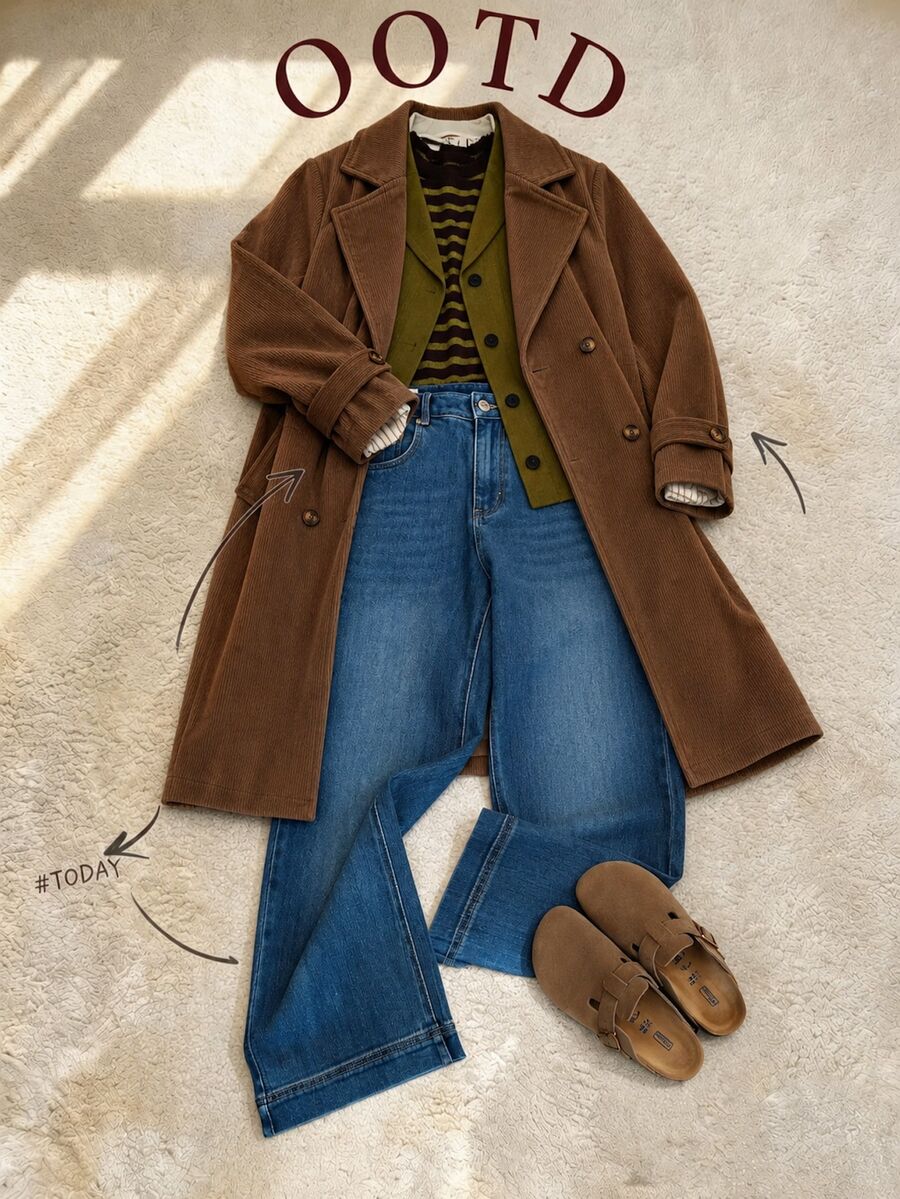 SHEIN Tween Girl Trench Coat, Vacation, Back To School School Career, Autumn, Coffee Brown - Coffee Brown - View 1