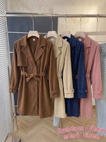 SHEIN Tween Girl Trench Coat, Vacation, Back To School School Career, Autumn, Coffee Brown - Coffee Brown - View 8
