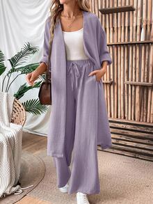 EMERY ROSE Women Two Pieces Outfits For Daily Wear Fall Cloth For Women - Mauve Purple - View 2