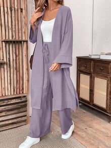 EMERY ROSE Women Two Pieces Outfits For Daily Wear Fall Cloth For Women - Mauve Purple - View 5