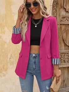 EMERY ROSE Ladies' Printed Lace Single-Breasted Work Suit Jacket - Hot Pink - View 1