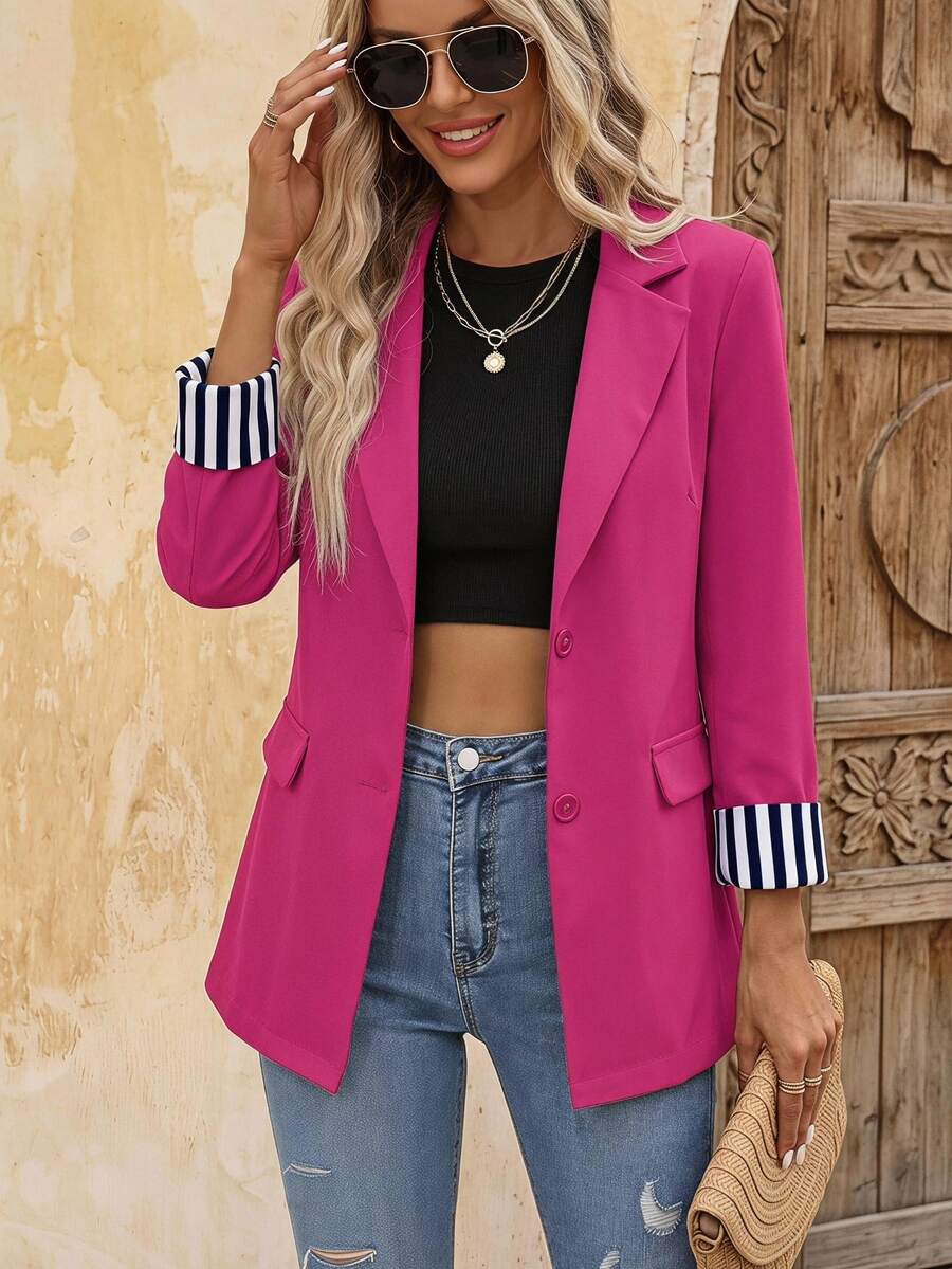 EMERY ROSE Ladies' Printed Lace Single-Breasted Work Suit Jacket - Hot Pink - View 1
