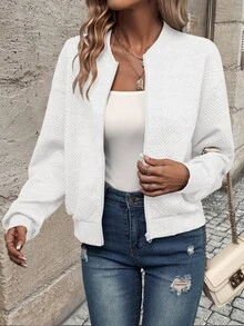 EMERY ROSE Solid Zip Up Bomber Jacket Fall Winter Cloth For Women - White - View 5