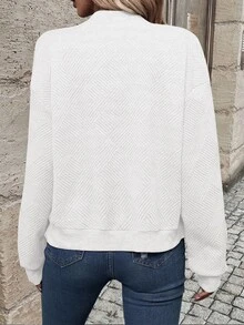 EMERY ROSE Solid Zip Up Bomber Jacket Fall Winter Cloth For Women - White - View 2