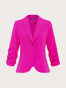 EMERY ROSE SHEIN Clasi Women's Button-Up 3/4 Sleeve Casual Home & Outdoor Blazer,Teacher Outfits For Women - Hot Pink - View 3