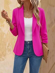 EMERY ROSE SHEIN Clasi Women's Button-Up 3/4 Sleeve Casual Home & Outdoor Blazer,Teacher Outfits For Women - Hot Pink - View 1
