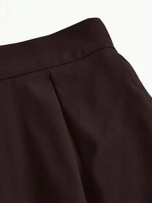 SHEIN 女款 A 字高腰長裙附口袋，純色棕色百褶飄逸長裙，棕色調，冬季，休閒，優雅，辦公室 - 棕色 - 查看 5