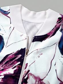EMERY ROSE Women's Floral Print Long Sleeve Zip Front Bomber Jacket Fall Winter Cloth For Women - Multicolor - View 7