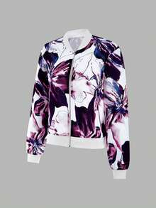 EMERY ROSE Women's Floral Print Long Sleeve Zip Front Bomber Jacket Fall Winter Cloth For Women - Multicolor - View 5