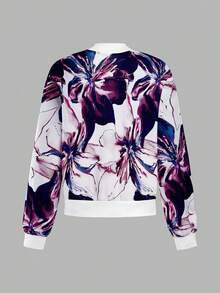 EMERY ROSE Women's Floral Print Long Sleeve Zip Front Bomber Jacket Fall Winter Cloth For Women - Multicolor - View 3