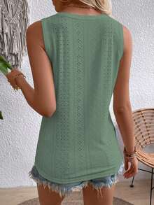 EMERY ROSE Top sans manches à boutonnière et broderie à œillets - Vert - Voir 2