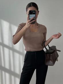DAZY 1件女款修身顯腿長喇叭褲，顯瘦拉長腿部，女式西裝褲校園風 - 黑色 - 查看 3