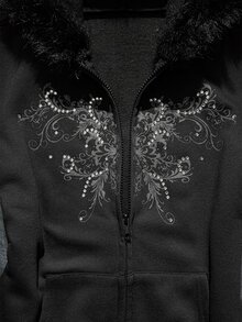 SHEIN EZwear Plus Size Casual Hooded Sweatshirt, Autumn/Winter - Black - View 8