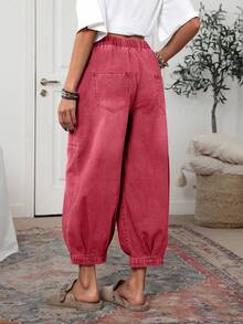 EMERY ROSE Women's Casual Plain Color Elastic Waist Pocket Jeans, Suitable For Daily Wear - Red - View 2
