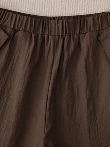 EMERY ROSE Women's Solid Color Buttoned Casual Straight Pants With Pockets - Coffee Brown - View 4