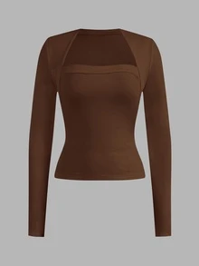 SHEIN EZwear 2 件女士休闲纯色百搭长袖 T 恤，适合秋冬季 - 彩色 - 查看 3