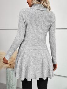 SHEIN LUNE 荷叶边下摆休闲设计开衫、长袖上衣 - 淺灰色 - 查看 2