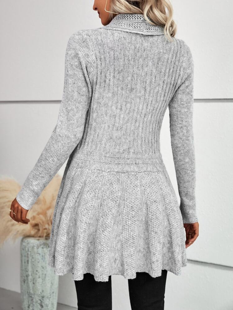 SHEIN LUNE 荷叶边下摆休闲设计开衫、长袖上衣 - 淺灰色 - 查看 2