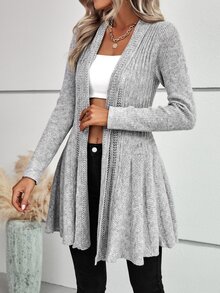 SHEIN LUNE 荷叶边下摆休闲设计开衫、长袖上衣 - 淺灰色 - 查看 1
