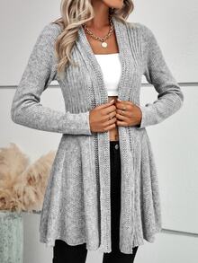 SHEIN LUNE 荷叶边下摆休闲设计开衫、长袖上衣 - 淺灰色 - 查看 4
