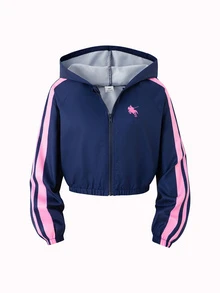 SHEIN 3件組女孩大童甜酷學院風連帽外套＋細肩帶背心＋寬腿褲套裝，日常上學與外出穿搭 - 寶藍色 - 查看 3
