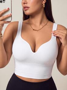 SHEIN Rhythm Era Plus Size Solid Color Sports Bra - White - View 3