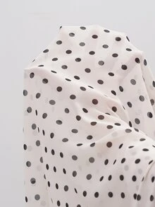 Chikora Plus Size French Polka Dot Print Pleated Long Sleeve Blouse - Multicolor - View 6