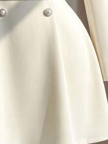 Fine & Folde Women's Elegant Blazer Collar Faux Pearl Decor Cinched Waist A-Line Long Sleeve Dress For Evening Party - Apricot - View 4