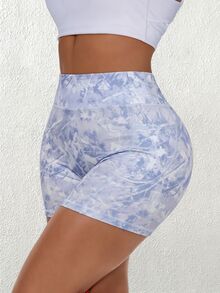 SHEIN Rhythm Era Plus Size Casual Shorts With Light Blue Graffiti Print, Flattering Pockets, Base Layer Gym Sports Summer - Multicolor - View 6