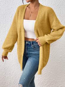 Balvessa Autumn/Winter Casual Versatile Solid Color Cardigan - Light Yellow - View 5