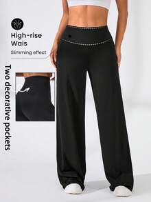 SHEIN Unity Plus Size Women's Straight Leg Casual Fitness Sweatpants - Black - View 3