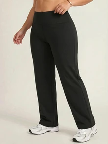 SHEIN Unity Plus Size Women's Straight Leg Casual Fitness Sweatpants - Black - View 1