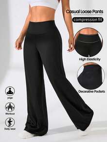 SHEIN Unity Plus Size Women's Straight Leg Casual Fitness Sweatpants - Black - View 6