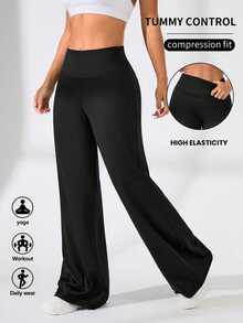 SHEIN Unity Plus Size Women's Straight Leg Casual Fitness Sweatpants - Black - View 9