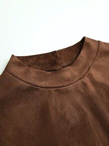 SHEIN Women's Fashionable Vintage Brown Waist-Cinching Dress - Rust Brown - View 5