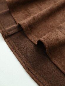 SHEIN Women's Fashionable Vintage Brown Waist-Cinching Dress - Rust Brown - View 3