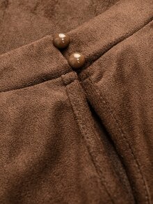 SHEIN Women's Fashionable Vintage Brown Waist-Cinching Dress - Rust Brown - View 4