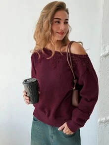 Aloruh 女款毛衣 秋冬服飾 外出日常約會上衣套裝 酒紅色 休閒優雅 - 酒紅色 - 查看 5