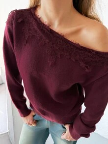 Aloruh 女款毛衣 秋冬服飾 外出日常約會上衣套裝 酒紅色 休閒優雅 - 酒紅色 - 查看 10
