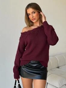 Aloruh 女款毛衣 秋冬服飾 外出日常約會上衣套裝 酒紅色 休閒優雅 - 酒紅色 - 查看 11