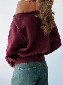 Aloruh 女款毛衣 秋冬服飾 外出日常約會上衣套裝 酒紅色 休閒優雅 - 酒紅色 - 查看 3