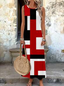EMERY ROSE Casual Simple Color Block Pattern Dress For Women, Suitable For Summer,Bohemian Clothes Chic Dress,Casual - Multicolor - View 4