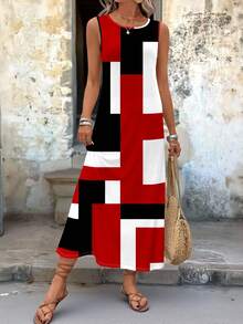 EMERY ROSE Casual Simple Color Block Pattern Dress For Women, Suitable For Summer,Bohemian Clothes Chic Dress,Casual - Multicolor - View 7
