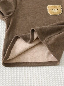 Cozy Pixies مجموعة 3 قطع من قمصان علوية للأطفال الذكور، ملونة بخطوط & ألوان سادة، محبوكة مع رقعة دب، ناعمة، بياقة طاقم & ياقة وهمية، أكمام طويلة، قمصان علوية بدون أزرار - متعدد الألوان - مشاهدة 6