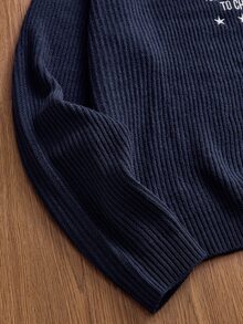 SWAVVY 男士秋冬休閒字母刺繡長袖圓領針織衫 - 藏蓝色 - 查看 6