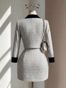 Fine & Folde Women's Colorblock Long Sleeve Top And Mini Skirt Fashion Set - Light Grey - View 3